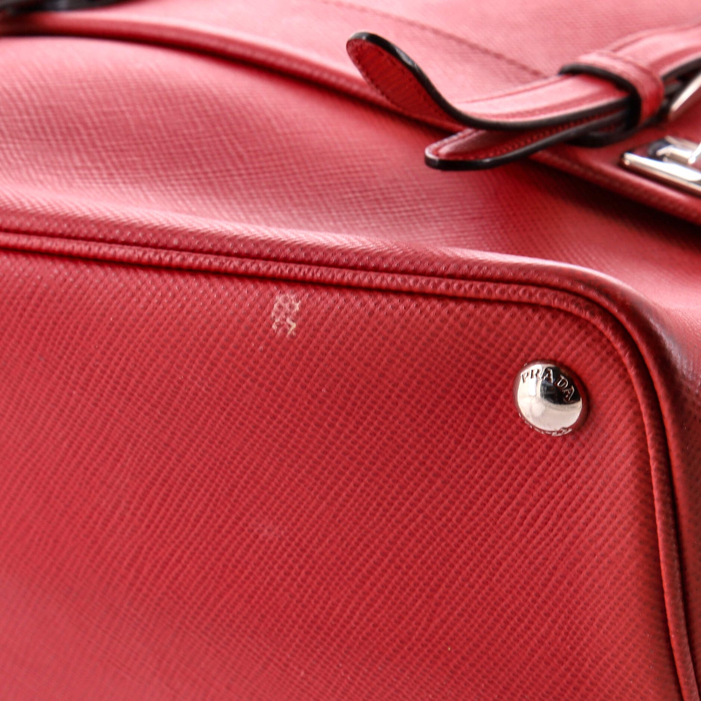 Half Flap Double Turn Lock Satchel Saffiano Leather Medium