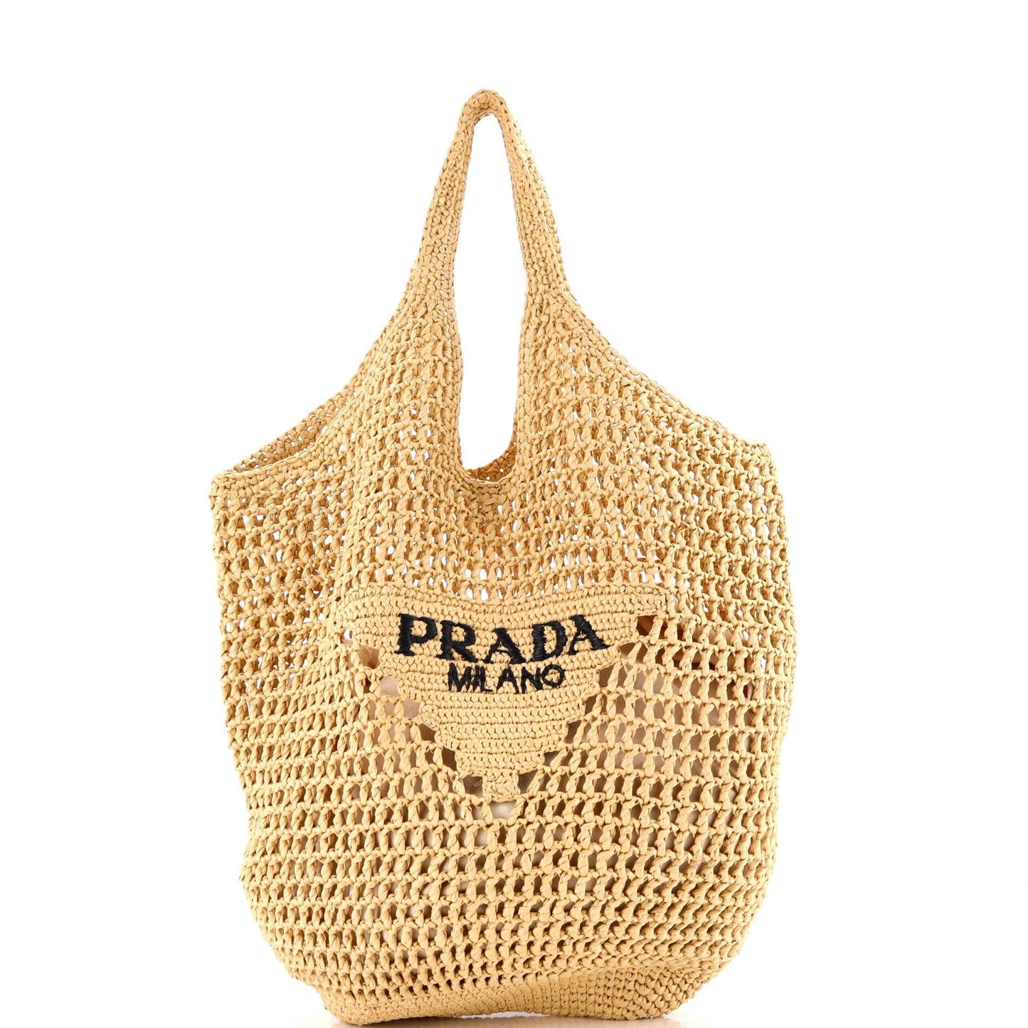 Triangle Logo Bucket Tote Raffia Small