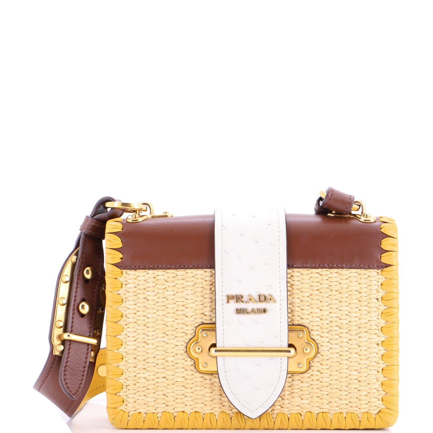 Cahier Crossbody Bag Straw and Leather with Ostrich Small