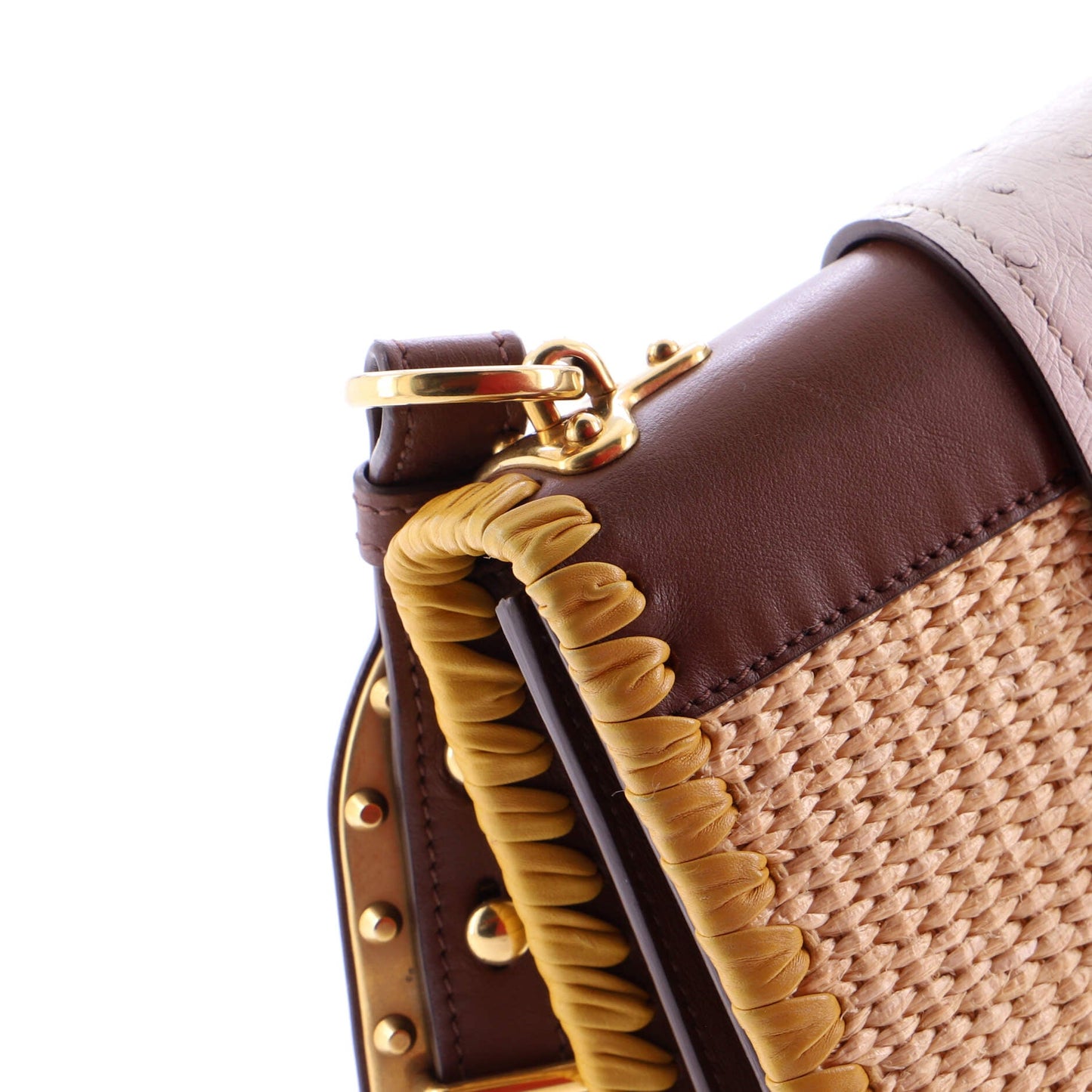 Cahier Crossbody Bag Straw and Leather with Ostrich Small