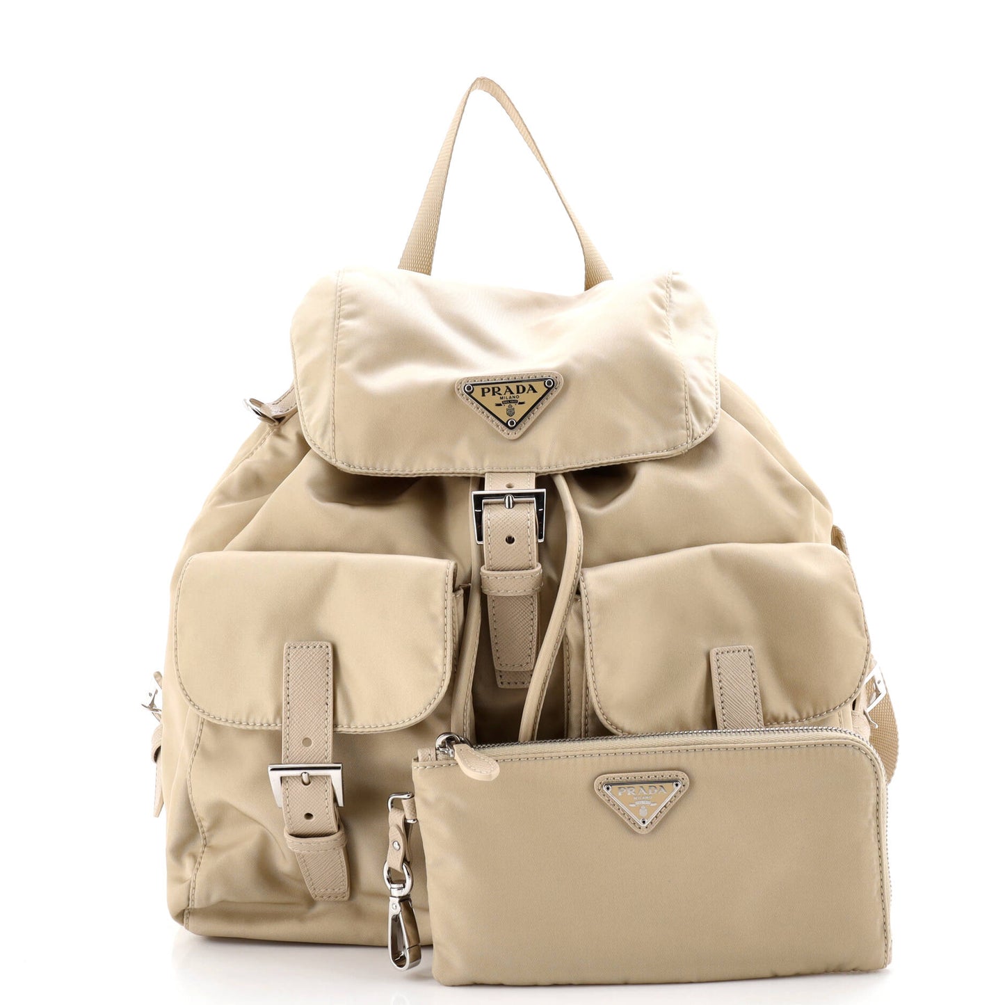 Double Front Pocket Backpack Re-Nylon with Leather Medium