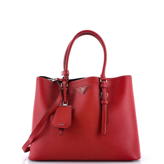 Belted Strap Cuir Double Tote Saffiano Leather Small