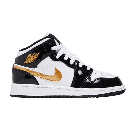 Jordan 1 Mid Patent Black White Gold (GS)