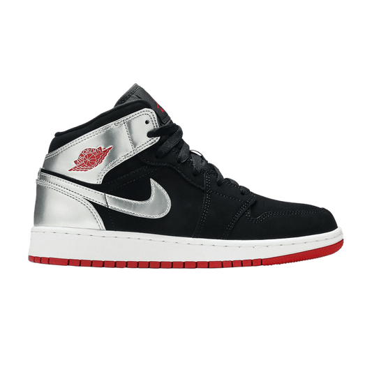 Jordan 1 Mid Black Red Silver (GS)