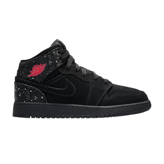 Jordan 1 Mid Black Rush Pink White Splatter (GS)