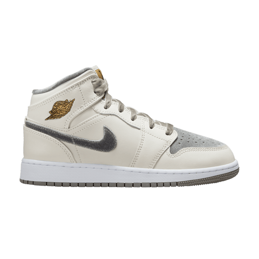 Jordan 1 Mid SE Sail Metallic Gold Flat Pewter (GS)
