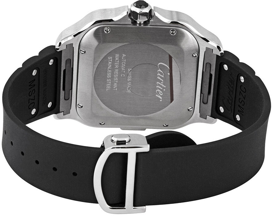Cartier Santos De Cartier Chronograph Silver Dial Black Rubber Men's Watch WSSA0017
