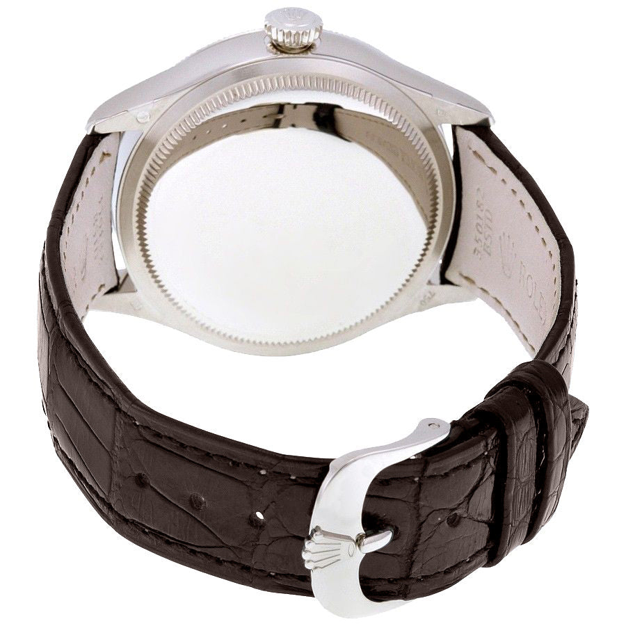 Rolex Cellini Dual Time Silver Dial Brown Strap Men's Watch 50529