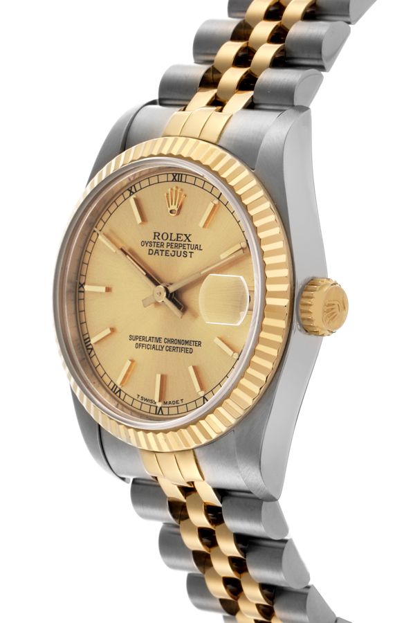 Rolex Datejust 31 Steel & Yellow Gold Fluted Bezel Women's Watch 68273