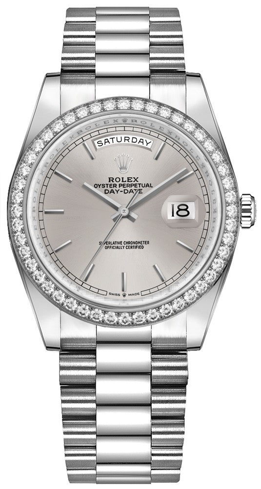Rolex Day-Date 36 18k White Gold Women's Luxury Watch 128349RBR-0001
