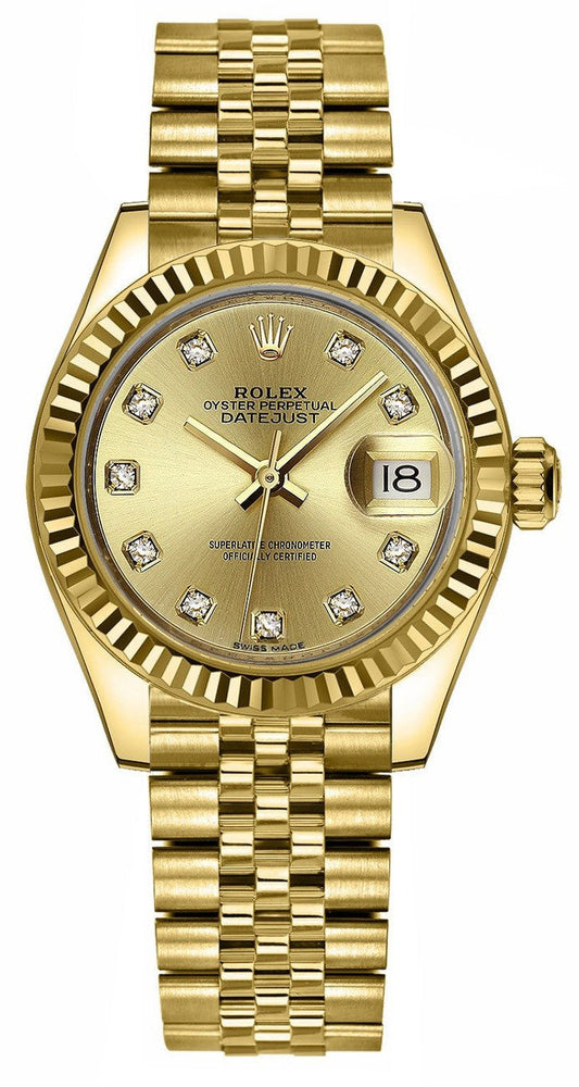Rolex Lady-Datejust 28 Champagne Diamond Dial Women's Watch 279178-0024