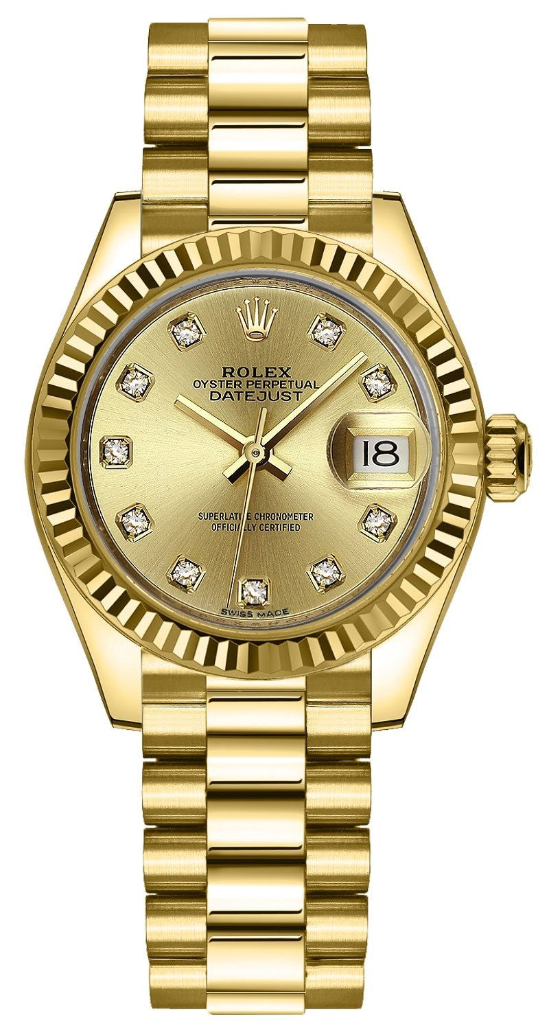 Rolex Lady-Datejust 28 Champagne Diamond Dial Watch 279178-0017