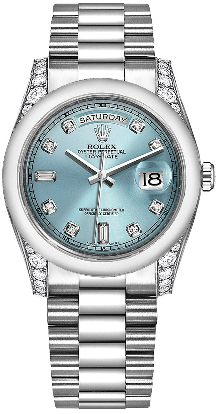 Rolex Day-Date 36 Ice Blue Diamond Platinum Watch 118296