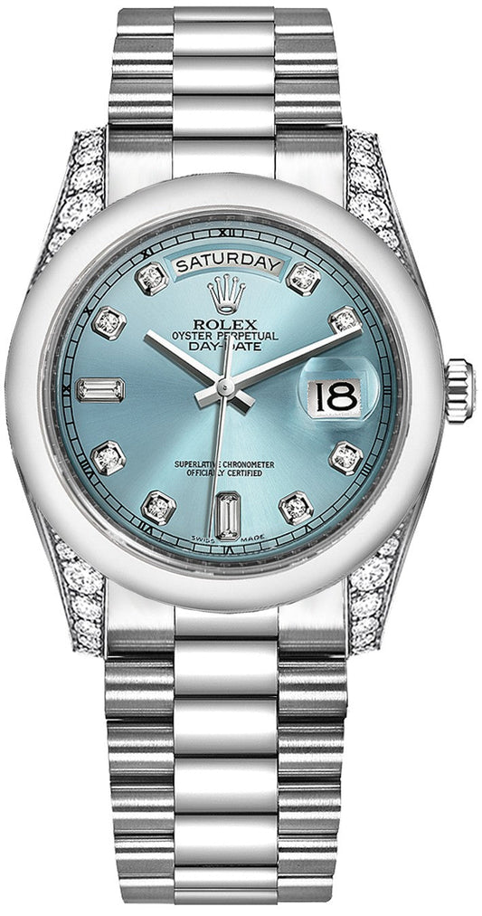 Rolex Day-Date 36 Ice Blue Diamond Platinum Watch 118296