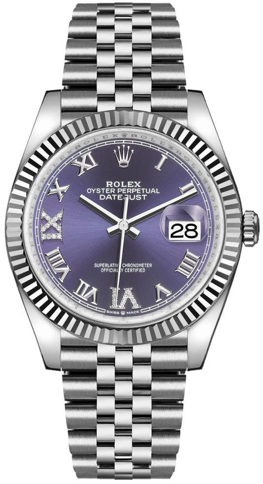 Rolex Datejust 36 Aubergine Dial Fluted Bezel Women's Watch 126234-0021