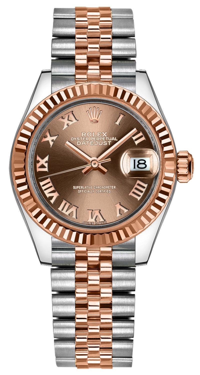 Rolex Lady-Datejust 28 Rose Gold Fluted Bezel Watch 279171