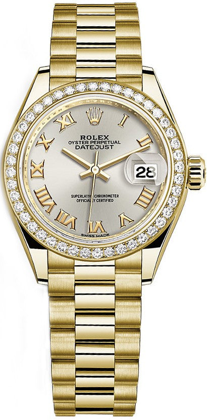 Rolex Lady-Datejust 28 Silver Dial President Bracelet Watch 279138RBR-0017