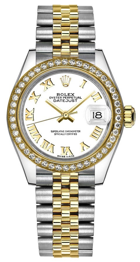 Rolex Lady-Datejust 28 White Roman Numeral Dial Watch 279383RBR-0023
