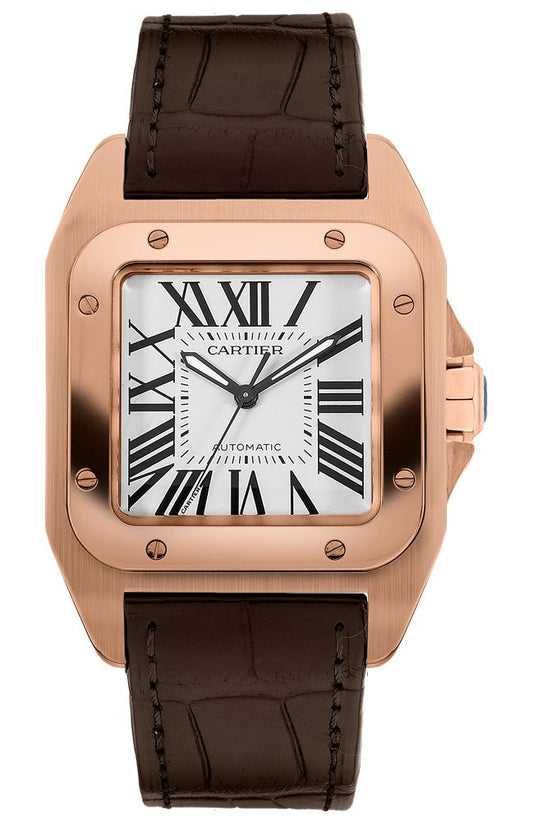 Cartier Santos 100 18k Rose Gold Men's Watch W20108Y1