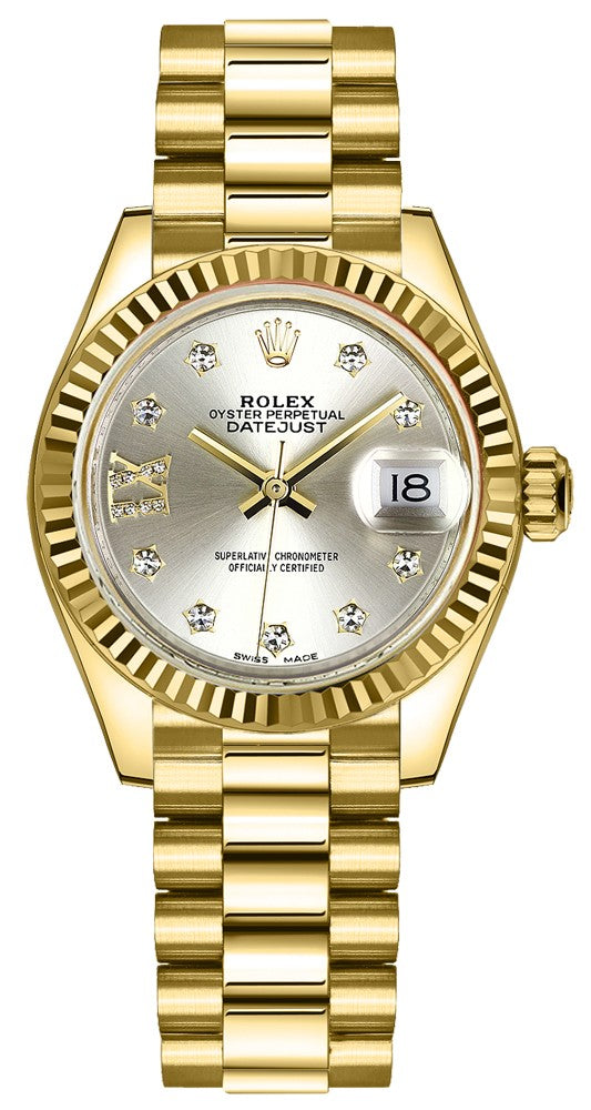 Rolex Lady-Datejust 28 Yellow Gold Silver Dial Women's Watch 279178-0002