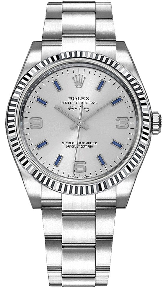 Rolex Oyster Perpetual Air-King White Gold Fluted Bezel Watch 114234