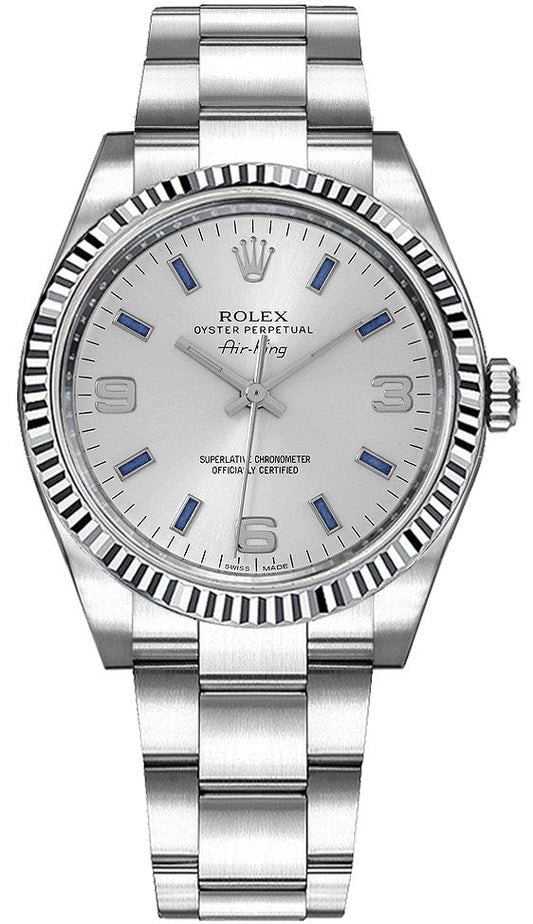 Rolex Oyster Perpetual Air-King White Gold Fluted Bezel Watch 114234