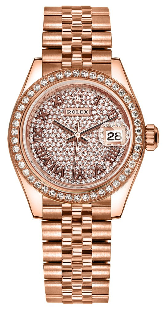 Rolex Lady-Datejust 28 Pave Dial Everose Gold Women's Watch 279135RBR