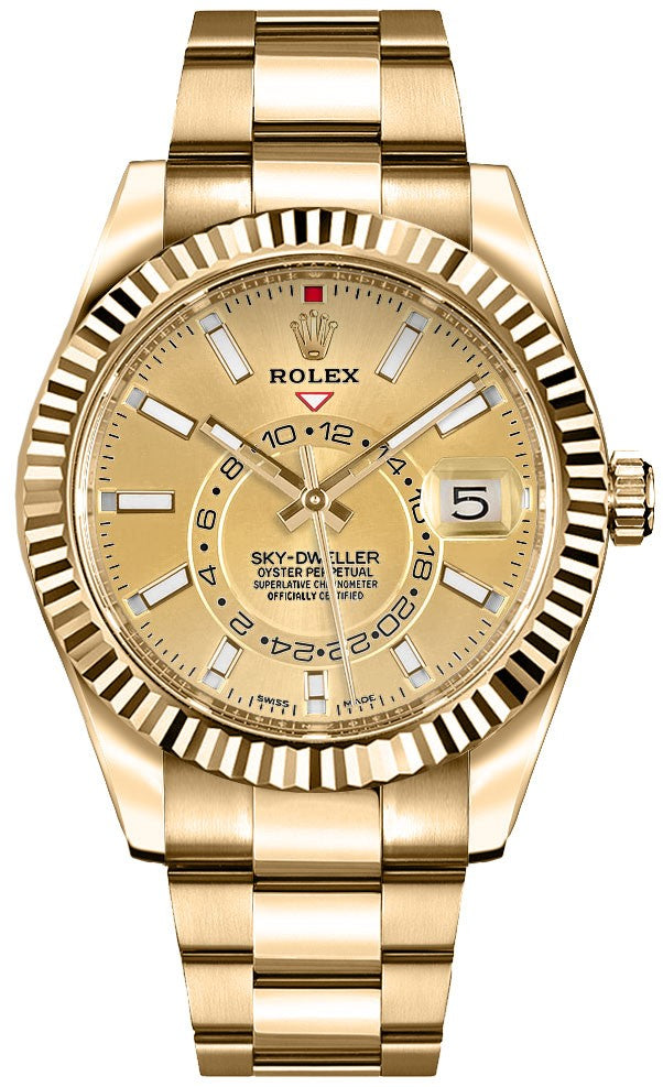 Rolex Sky-Dweller Champagne Dial Gold Men's Watch 326938-0003