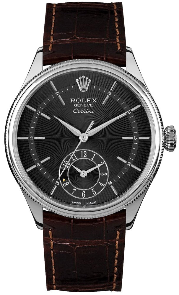 Rolex Cellini Dual Time Solid 18k White Gold Men's Watch 50529-0010