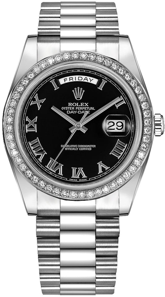 Rolex Day-Date 41 White Gold Black Roman Numeral Dial Men's Watch 218349